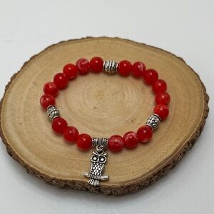 Red Beaded Owl Charm Bracelet